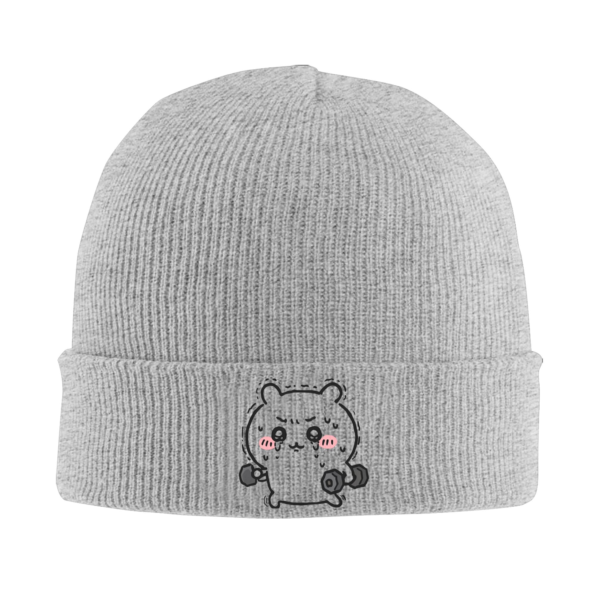 Beanie Cuffed Knit - チーカワのウサギ柄、ウェイトリフティングやフィットネスに最適な、リブ編みのカフ付きニット帽。男女兼用、冬用のボンネットとしても使える。
