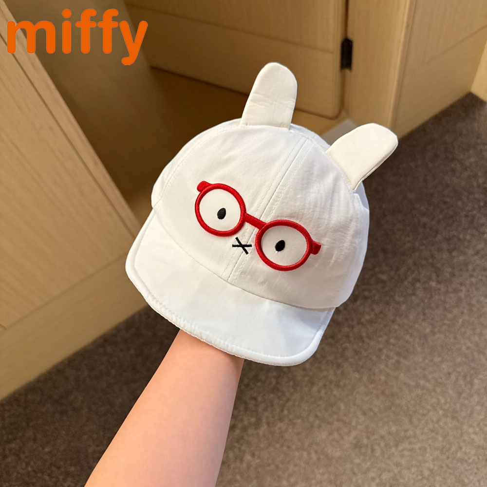 Snapback Hat Flat - かわいいミッフィーかわいい野球帽キーキャップ漫画ウサギの耳立体刺繍メガネ夏の太陽の帽子ファッションフラットキャップギフト