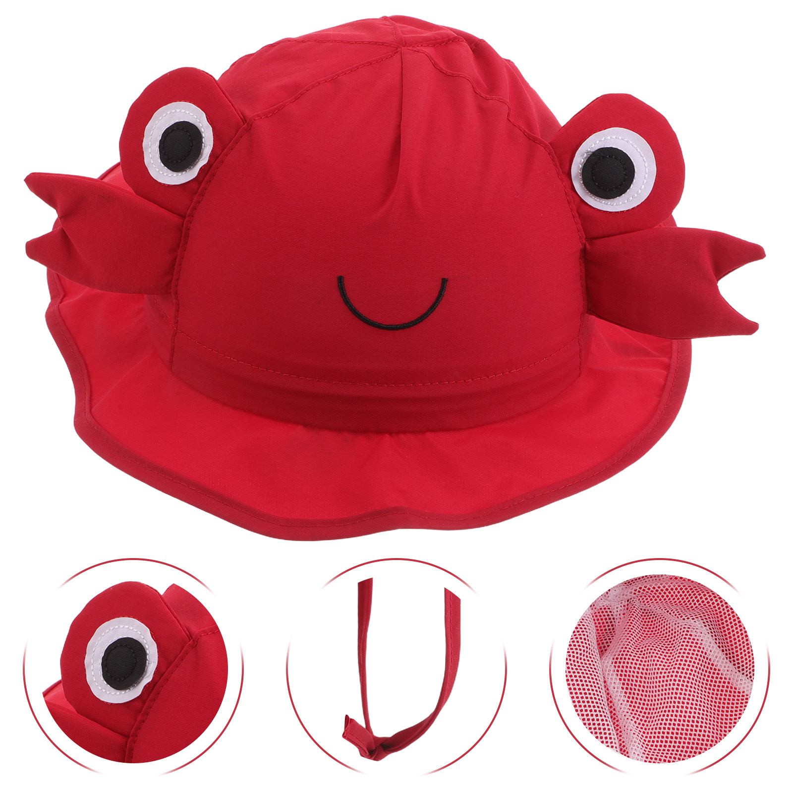 Sun Hat Wide Brim - 子供用、つば広のつば付き帽子、首元を覆うデザイン、UVカット、かわいいカニの柄、速乾性、バケットハット、夏用、ビーチや屋外での使用に最適、幼児向け、男の子・女の子、サイズ52cm。