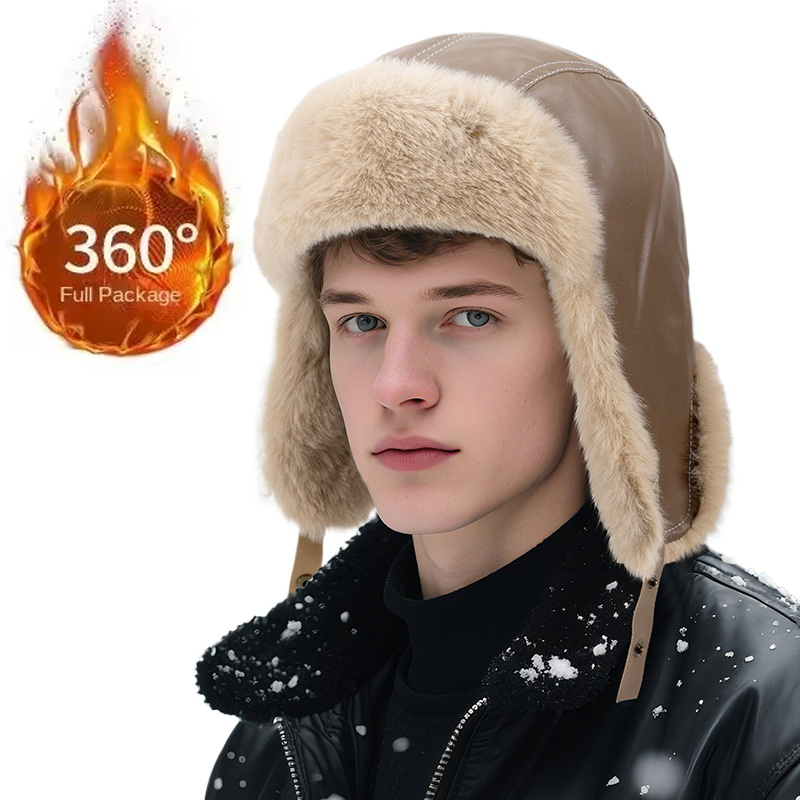 Trapper Hat Ear Flap - 冬用厚手暖かいロシア風ウシャンカ帽子、男女兼用パイロット/アビエイター/ボンバー/トラッパーハット、フェイクファー/レザー製スノーキャップ、耳当て付き