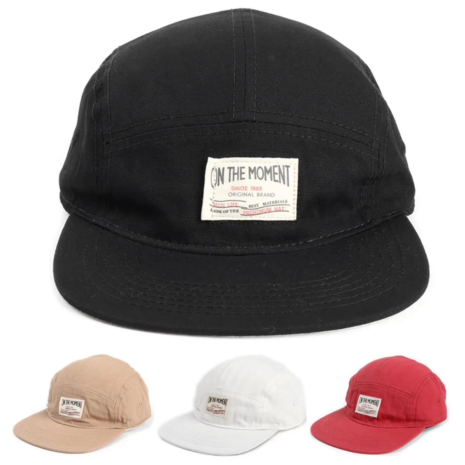 Corduroy Cap 5 Panel - 新作「ON THE MOMENT」コットン製5パネル・ベースボールキャップ、スナップバックキャップ、メンズ・レディース用、オリジナルデザイン、ヒップホップスタイル、サイズ調整可能。