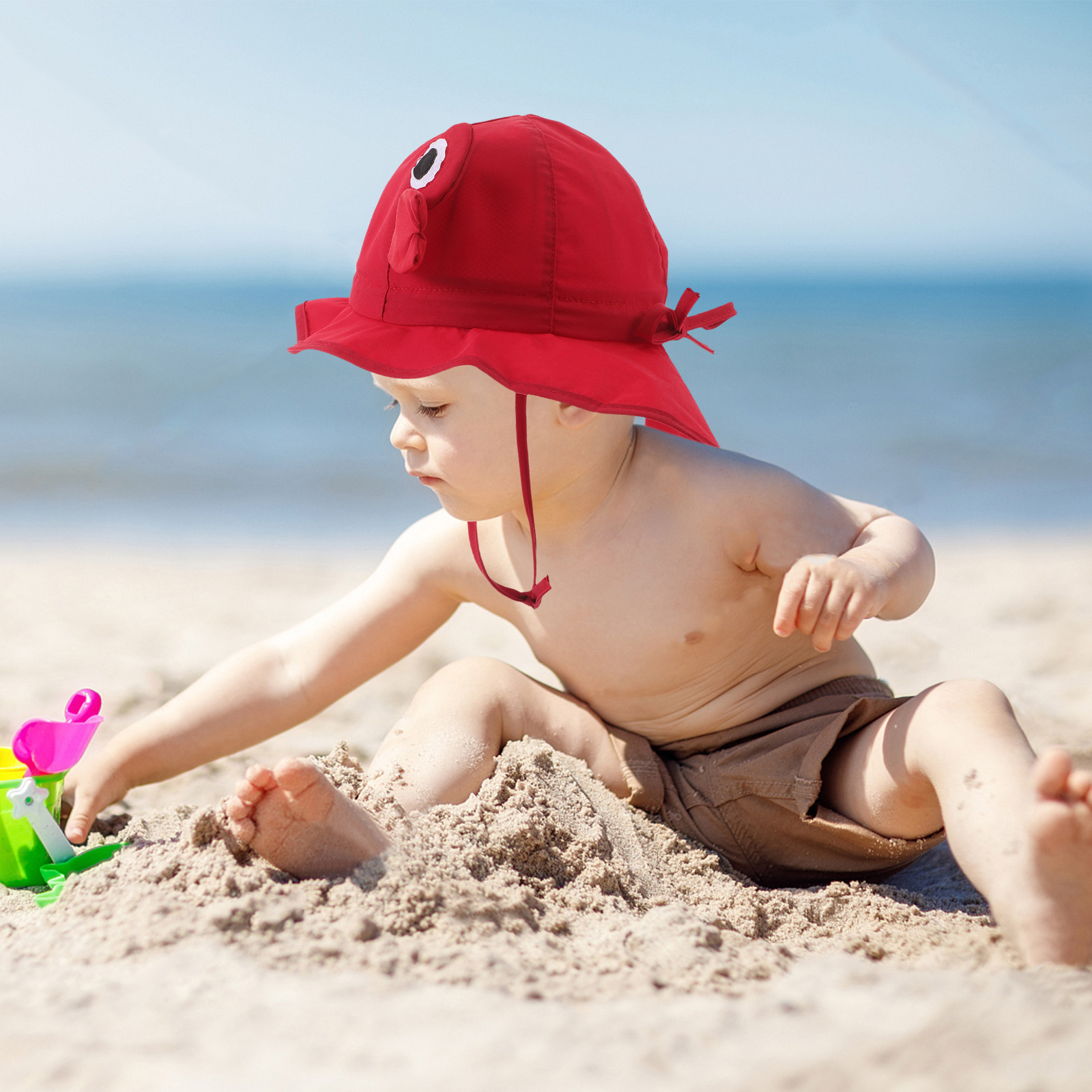 子供用、つば広のつば付き帽子、首元を覆うデザイン、UVカット - Sun Hat Wide Brim のレビューと価格