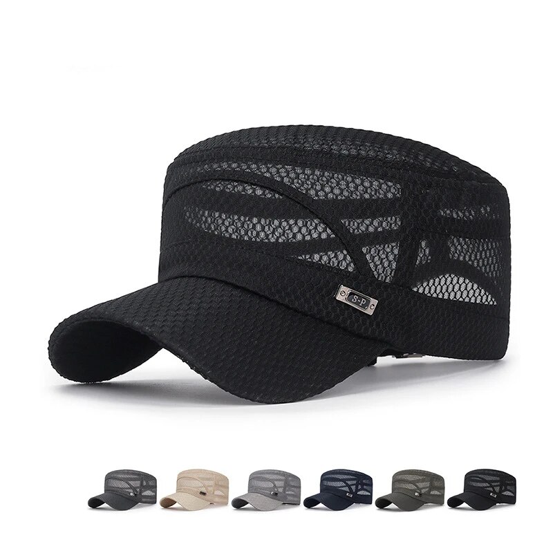 新しいアイアンラベルフルネット通気性フラットキャップ男性用カ - Snapback Hat Flat のレビューと価格