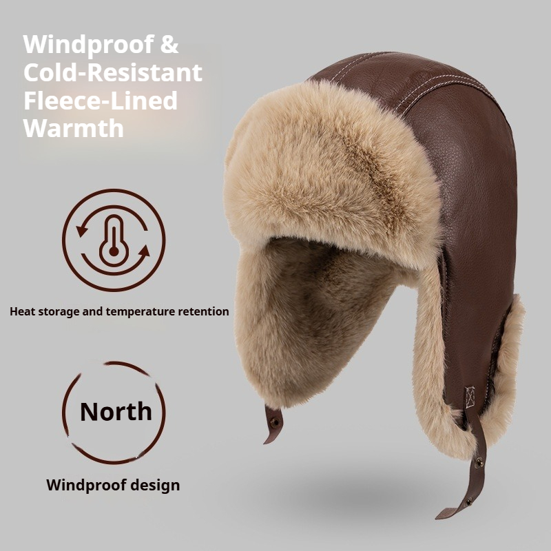メンズ冬用暖かいPUレザートラッパーハット、フェイクファー耳 - Trapper Hat Ear Flap のレビューと価格
