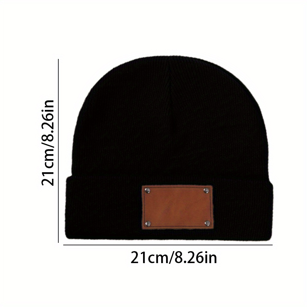 カスタム名入りレザーラベル付きニット帽。柔らかく暖かい、袖付 - Beanie Cuffed Knit のレビューと価格